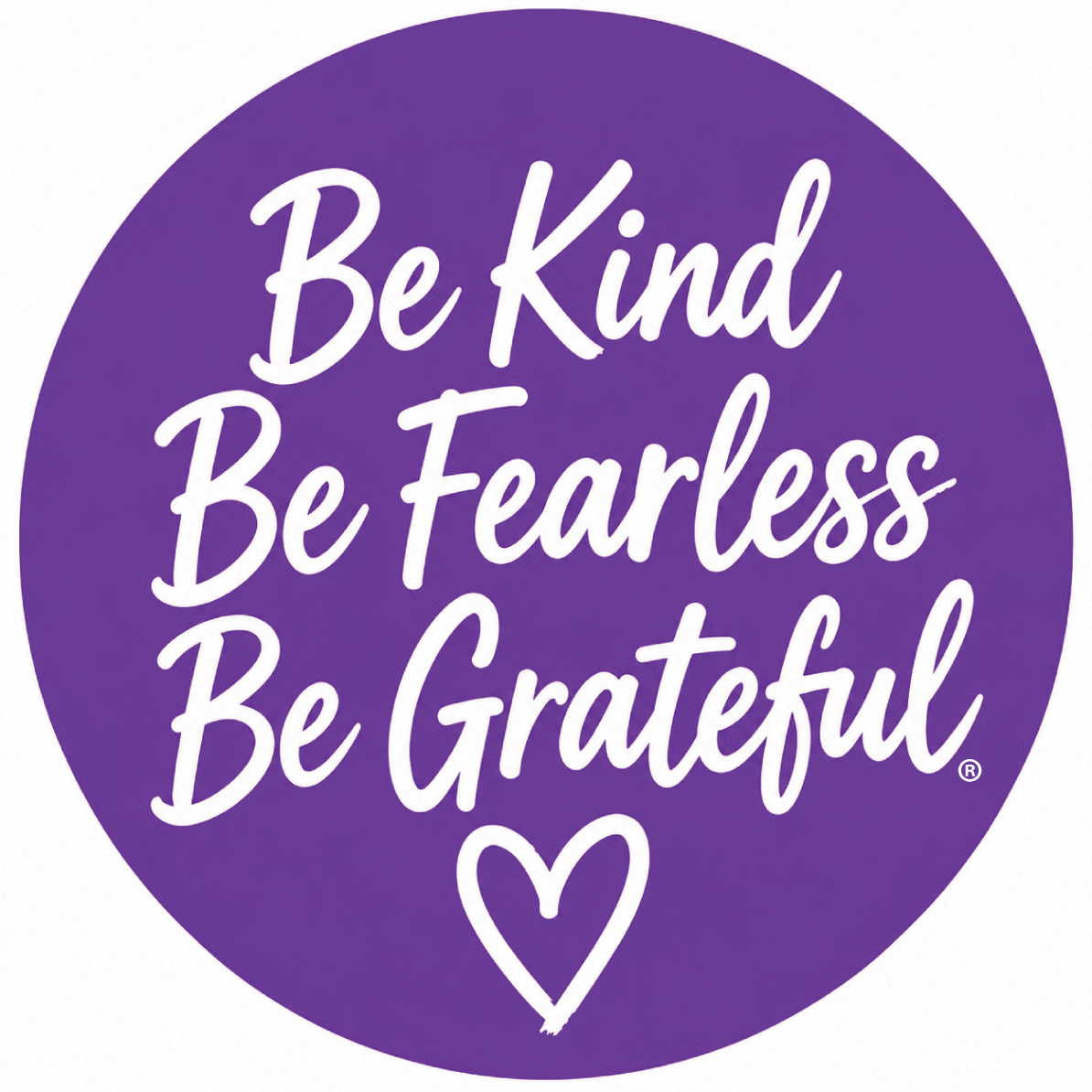 Be Kind Be Fearless Be Grateful® with a hand drawn heart Sticker.