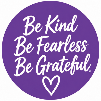 Be Kind Be Fearless Be Grateful® with a hand drawn heart Sticker.